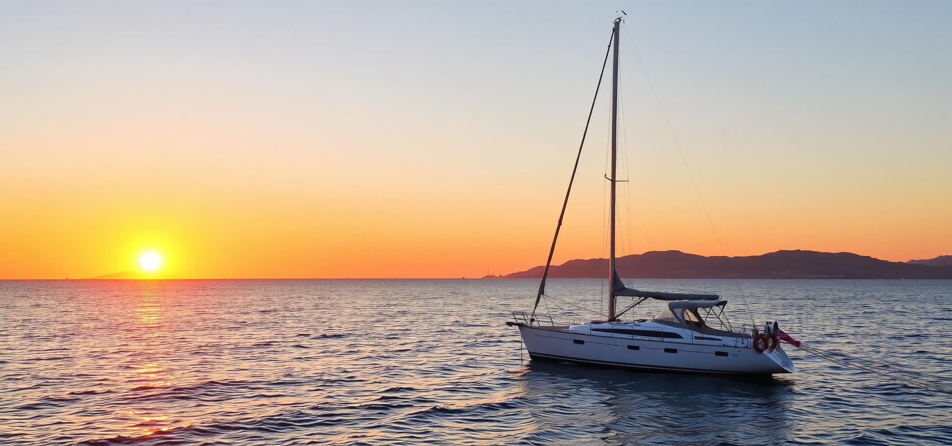 A sailing yacht at sunset on the Aegean Sea